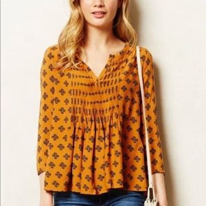 Anthropologie Vanessa Virginia Rust Madhia Peasant Flowy Rayon Top Blouse Sz 12